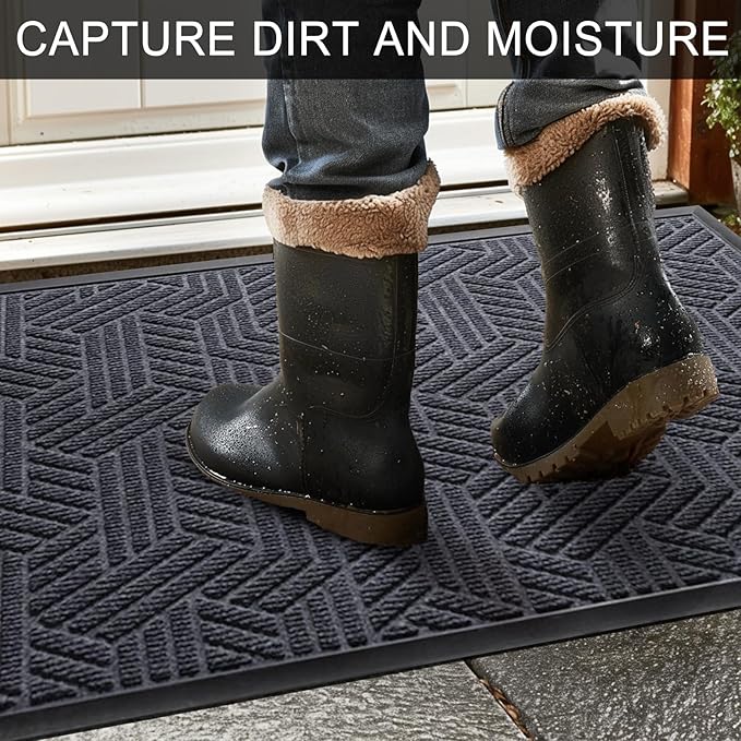 XADP Front Door Mat 29.5"x17" Indoors Outdoors Welcome Mats, Waterproof Non-Slip Rubber Backing Heavy Duty Doormat Outside Entrance, Low Profile Entryway Rugs Floor Mat for Patio, Pattern B Grey