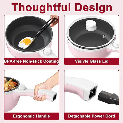 Dezin Hot Pot Electric Upgraded, Non-Stick Sauté Pan, Rapid Noodles Electric Pot
