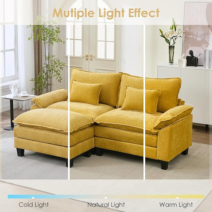 URRED Cloud Couch Modular Sectional Sofa, 87" Modern L Shaped Deep Seat Sofa with Ottoman & Pillows, Ultra Comfy Chenille Couches for Living Room, Bedroom or Apartment, Yellow