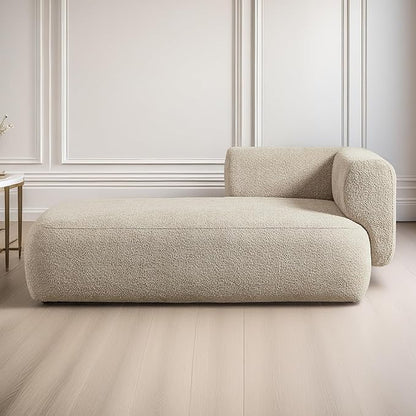 ZEKOKO Boucle Chaise Lounge Chair Indoor Comfy Fluffy Lounge Sofa Upholstered Chaise Lounge Modern Lounge Chair Indoor for Living Room Bedroom Office(Left Hand, Camel)