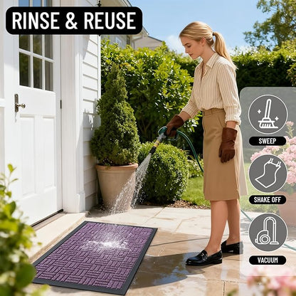 OLANLY Front Door Mat Outside Entrance 29.5x17, Absorbent, Heavy Duty Sturdy Natural Rubber Doormat Indoor Outdoor, Non-Slip, Stain and Fade Resistant, Low Profile Floor Mat for Entryway, Violet