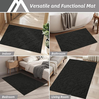 COSY HOMEER Door Mat 24”x36”,Absorbent Dirt Trapper Entryway Rugs,Non-Slip Welcome Mat,Washable Entry Rugs,Low Pile Doormat for Front Back Door,Wet Shoes & Paws,Black