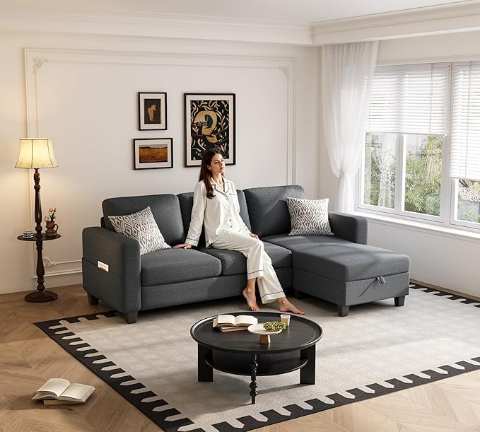 Youmumeub 79''Sectional Couch Couches for Living Room - L-Shaped 4-Seater Deep Sectional Sofa,Removable Covers,Suitable for The Living Room, Apartment or Office-Dark Gray