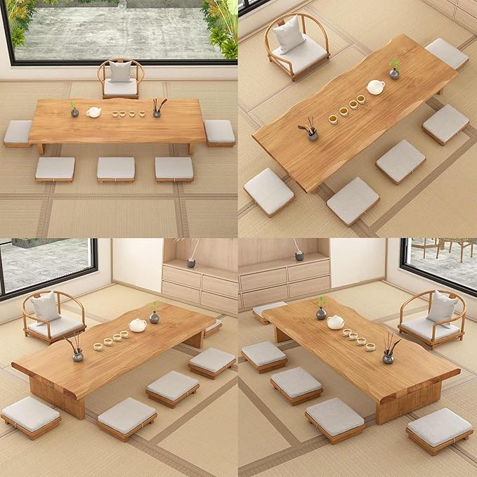 Solid Wood Japanese Tea Table, Simple and Modern Low Design, Tatami Tea Style, Zen-Inspired Kotatsu, Bay Window Seating, Floor Style (Natural Wood, 140 * 60 * 35cm)