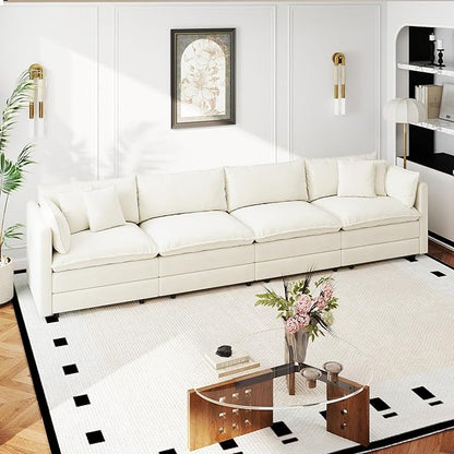 Aoowow Modular Sectional Sofa,147.2 Inch Deep 4-Seater Sofas Comfy Chenille Cloud Sofas and Couches with Pillows for Living Room Apartment（Beige）