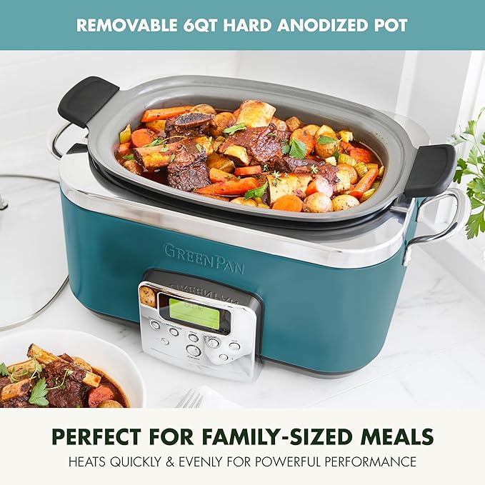 GreenPan Elite 8-in-1 Programmable 6QT Electric Slow Cooker, Dishwasher Safe