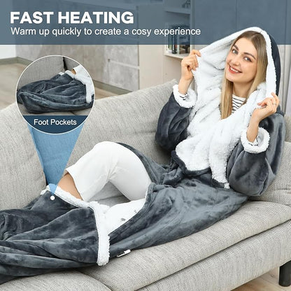 Wearable Electric Blankets, Heated Snuggle Blanket, Foot Pocket, 10 Heating 3