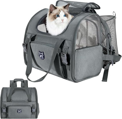 Expandable Cat Carrier Backpack for Large Cats - Airline Approved Pet Carrier Backpack for Small Dogs, Hiking & Travel, Waterproof with Breathable Mesh, 22lbs Capacity (Dark Grey, Large)