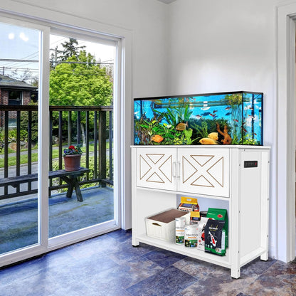 40 Gallon Tank Stand with Cabinet and Power Outlets, Heavy Duty Metal Aquarium Stand for 40-50 Gallon Breeder Tank, Turtle Tank, Double Terrarium Stand, 660LBS Capacity, White