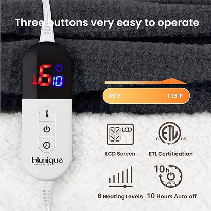 Heated Blanket Electric Blanket Twin Waffle, 62x84 Inches Sherpa Fleece Fast