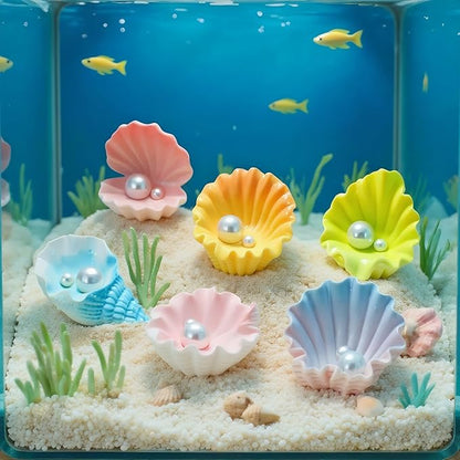 6 Pcs Mini Resin Pearl Seashell Ornaments, Artificial Ocean Clam Shells for Aquarium Decoration, Cute Fish Tank Accessories for Betta, Shrimp, Hermit Crab - Underwater Landscape Decor