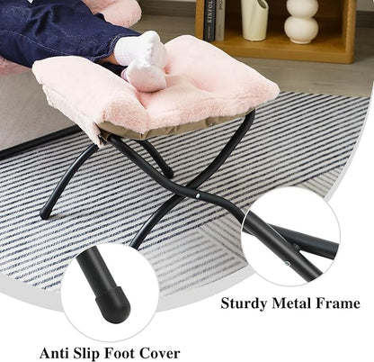 Mordchil HF 15"(H) Folding Ottoman, Foldable Footrest Stool, Portable Small Foot Stool for Couch, Collapsible Foot Rest Ottoman for Sofa, Accent Padded Ottomans for Living Room, Bedroom, Pink