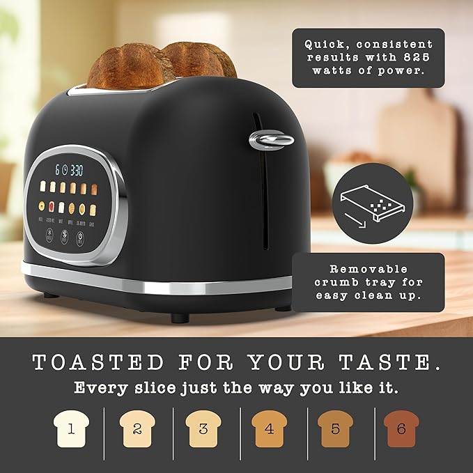 Rae Dunn Retro Digital Electric Toaster, 2 Slice Stainless Steel Toaster