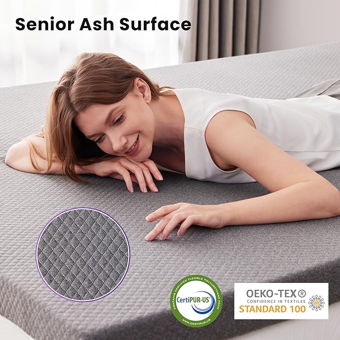 SINWEEK 3 Inch Gel Memory Foam Mattress Topper Twin Size, Pad for Back Pain, Bed Topper with Removable Soft Cover, CertiPUR-US Certified…,Grey