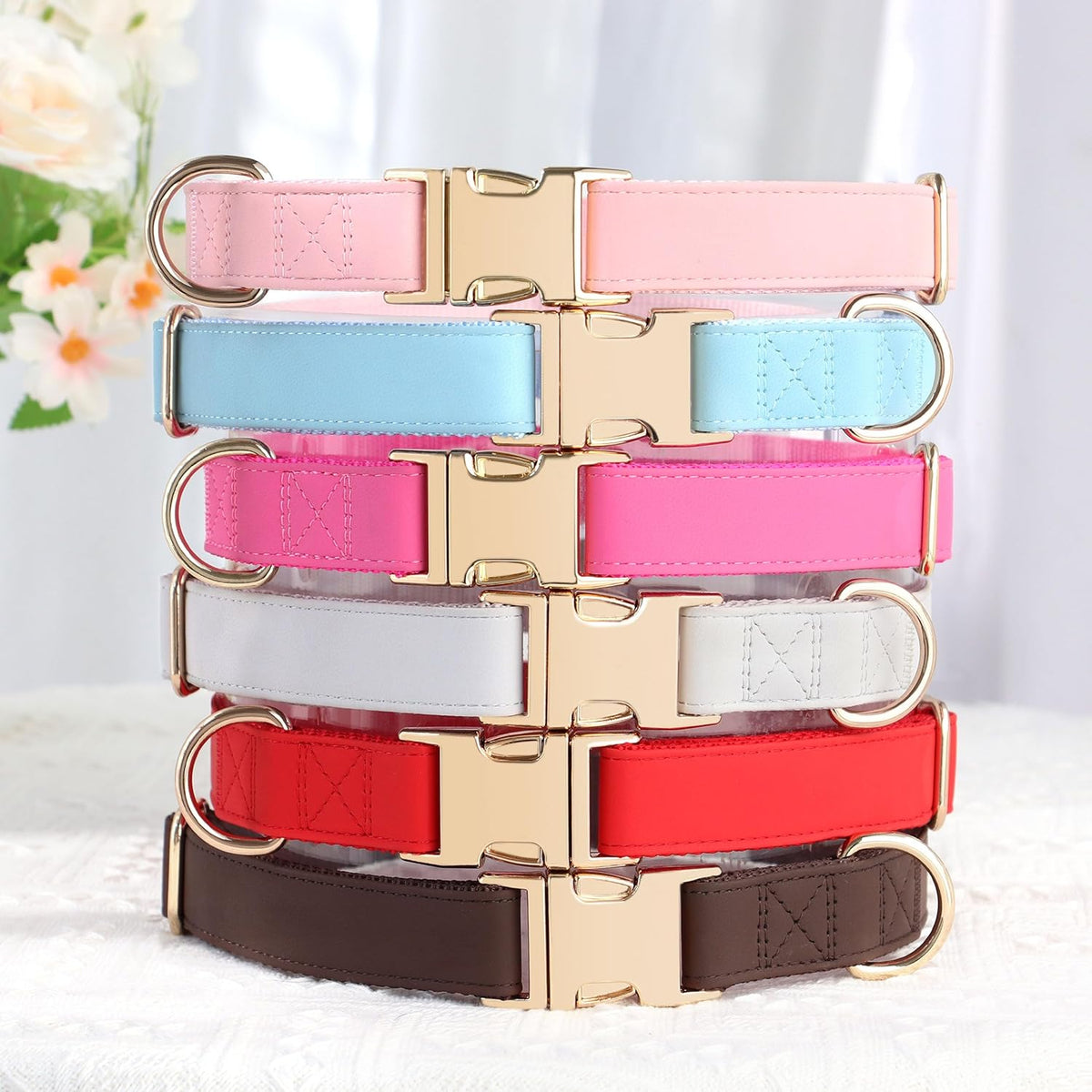 PET ARTIST Soft PU Leather Dog Collar, Bright & Classic Pink Dog Collar with Quick Release Rose Metal Buckle, Adjustable Nylon Padded Durable Pet Collars for Small Dogs Girl, Neck Fit 9-14"