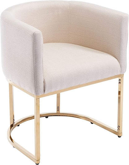 VESCASA Upholstered Dining Chairs with Barrel Back, Modern Padded Restaurant Chairs with Gold Metal Frame for Dining Room, Kitchen, Set of 3, Linen Cream