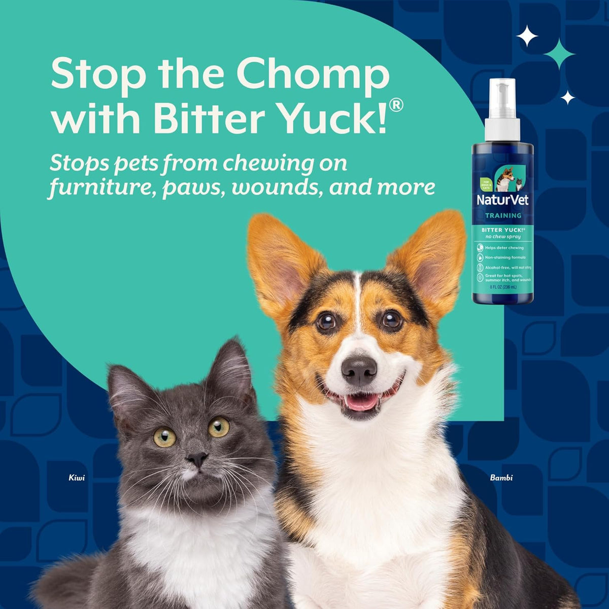 NaturVet Bitter Yuck! No Chew Spray for Dogs, Cats, and Horses Pet Training Spray, Liquid, Made in The USA, 8 Ounce