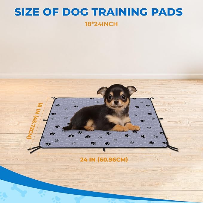Fostanfly Washable Pee Pads for Dogs, Ultra-Absorbent & Leakproof Reusable Puppy Pads Non-Slip Protects Against Urine Leakage for Potty Training-4 Pack 18"x24" Add 8 Lanyards