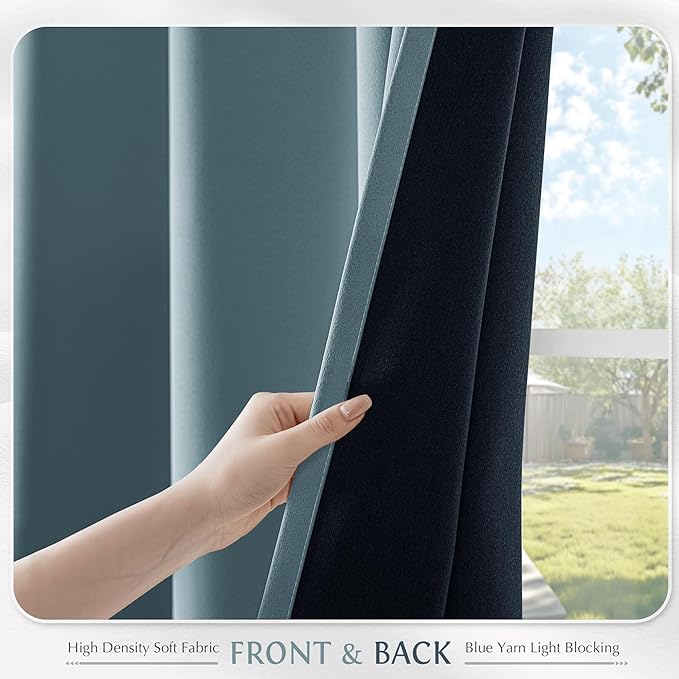 Beauoop Dusty Blue 100% Blackout Curtains 96 Inch Long 2 Panels