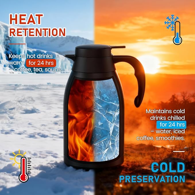 Thermal Coffee Carafe 2L/68 Oz Double-Wall Vacuum 304 Stainless Steel Insulated