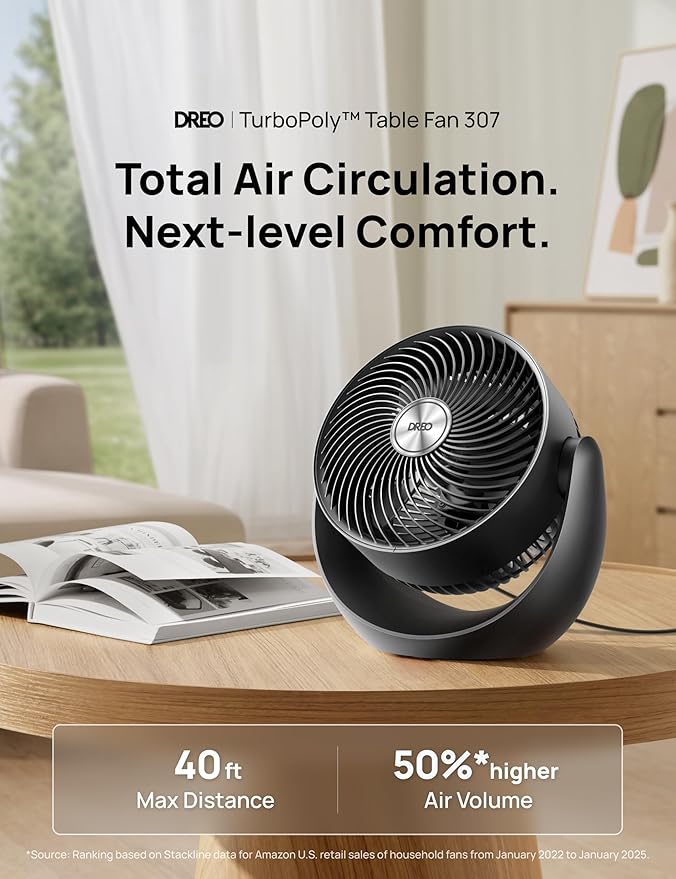 Dreo Fan for Bedroom, Table Air Circulator for Whole Room, 11 Inch, 40ft Strong