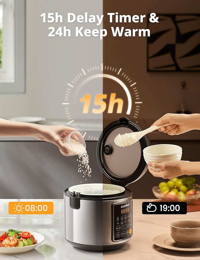 COMFEE' Rice Cooker, 4 Cups Uncooked, 8 Cups Cooked Slow Cooker, 2 Qt Small