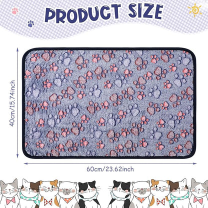 Tatuo 4 Pack Fleece Dog Blankets for Puppy Cats Multi-Size Sleep Mat for Pet Guinea Pig Soft Washable Warm Crate Bed Puppy Teething Toys Print Pattern Blanket Indoor(Blue,24 x 16 Inch,Paw)