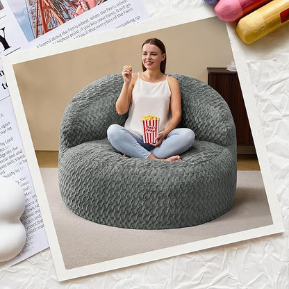 Hobestluk Bean Bag Chair Giant Bean Bag Chairs for Adults Big Bean Bag Chair with Memory Foam Filler Adults Large Beanbag with Faux Fur Cover for Bedroom (Chevron Grey,Oversize)