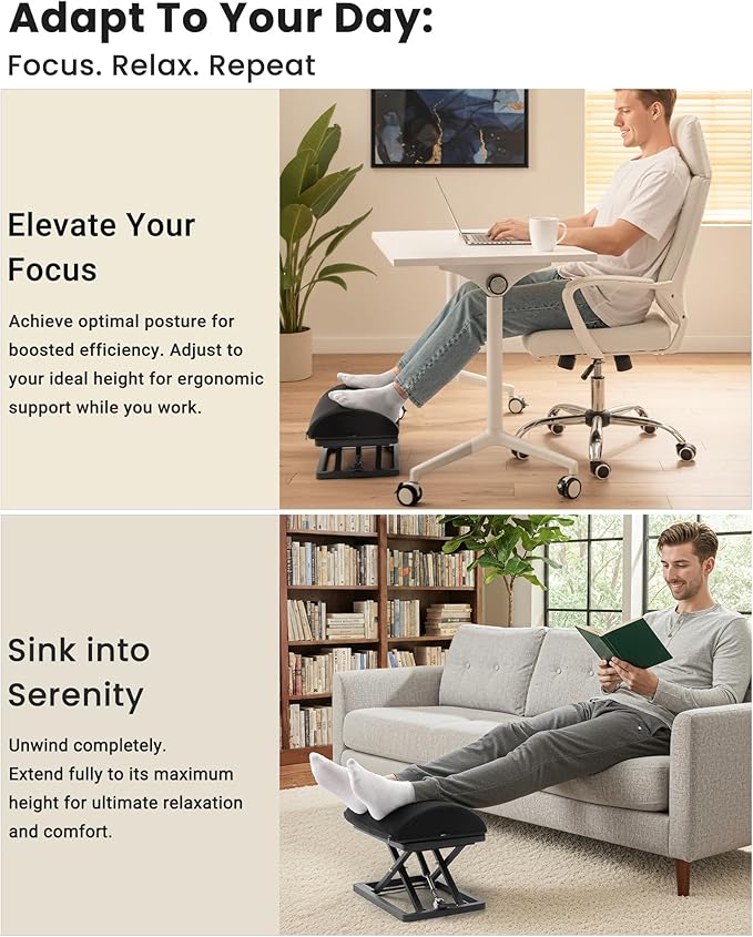 Truly Infinite Height Adjustable Footrest｜No Bending Needed—Foot Step-to-Adjust｜2.7"-13.1" Height｜Washable｜Foot Rest Stool for Under Desk at Work, Office/Home/Gaming/Study Desk Essentials
