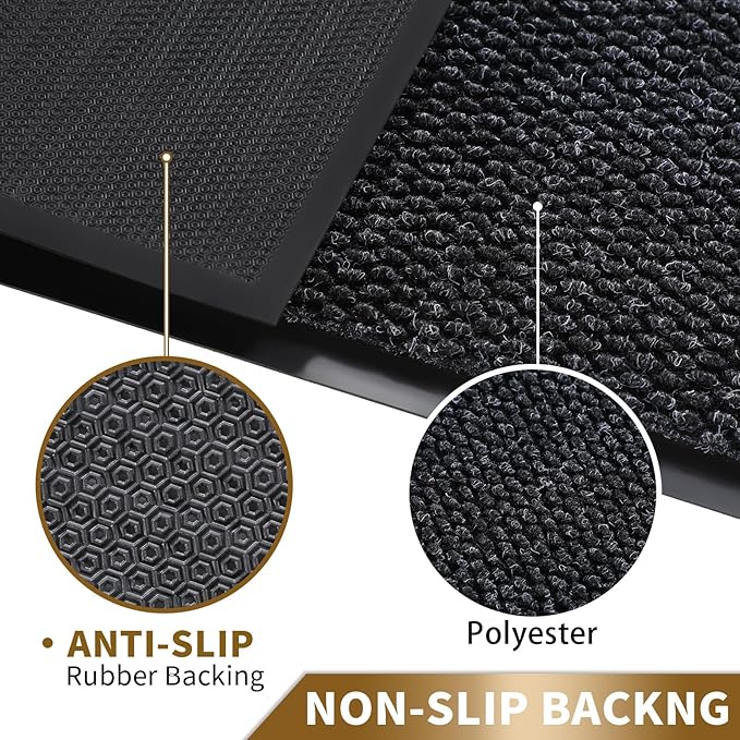 Yimobra Doormat Outdoor Indoor Entrance 36 x 17, All-Season All-Weather Front Door Mat, 100% Waterproof Welcome Matt for Floor Garage Outside Entry, Stain and Fade Resistant,Black Grey