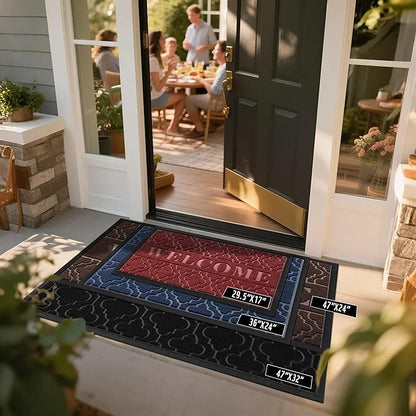 Yimobra Welcome Mat Outdoor Indoor, All-Season Waterproof Front Door Mat Outside Entrance, All-Weather Heavy Duty Non-Slip Doormat, Low Profile Porch Patio Entrance Mats, 36x24, Red