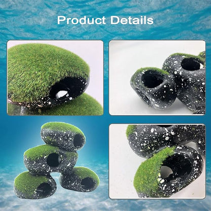 PINVNBY Stone Aquarium Hideaway Decoration Resin Cichlids Rock Decor with Artificial Moss Betta Cave Hideout Shelter Tunnel Fish Tank Ornament for Shrimp,Short Bream and Crayfish(L)