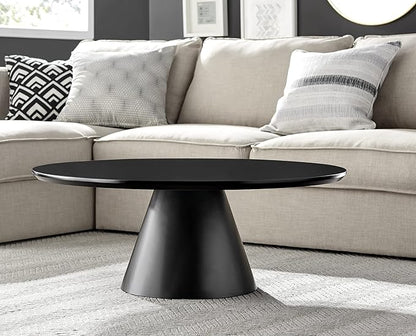 Furniturebox UK Coffee Table - Palma Round Coffee Table - Contemporary Minimalist Black Round Coffee Table with Tapered Central Pillar - Living Room Furniture