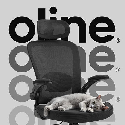 Oline ErgoAir Ergonomic Office Chair – Adjustable Lumbar Support, Flip-Up Armrests, Mesh Computer Desk Chair, Swivel Rolling Executive Gaming Chair for Home & Office (Black)