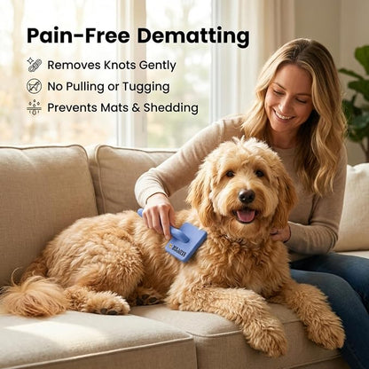 Large Slicker Brush & Lavender Detangler Spray Pack, Dog Grooming at Home | Best Brush For Long Haired Dogs, Dematting Comb & Detangling Spray For Goldendoodle Coats, Puppy Matting Grooming Supplies