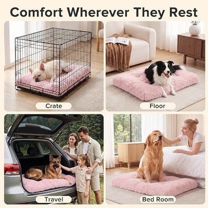 JOEJOY Dog Bed Crate Pad, Deluxe Plush Washable Dog Beds Fulffy Soft Kennel Pad Anti-Slip Pet Sleeping Mat for Small Dogs，23" x 18", Pink