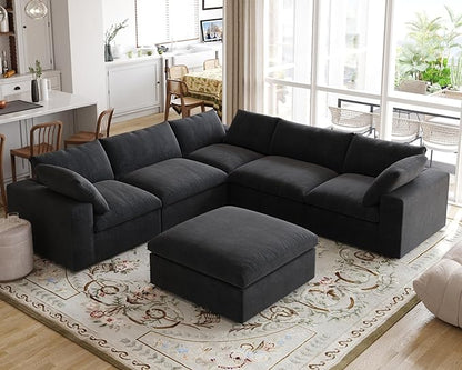 JACH V Shape Couch Sectional for Living Room, Modular Convertible Sofa, Couch Cushion Covers Removable, Cloud Sofas with Chaise Ottoman for Living Room, Bedroom, Apartment (Black)