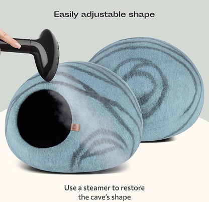 MEOWFIA Cat Cave – Premium Felt Cat Bed for Indoor Cats, Handmade 100% Merino Wool (Aquamarine, Large)