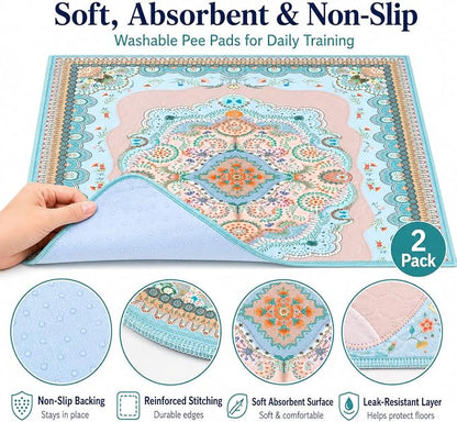 Aitmexcn Washable Pee Pads for Dogs, 2 Reusable Puppy Pads, 34'' x 36'' | Highly Absorbent, Waterproof Layer, Machine Washable, Non-Slip Bottom, For Puppy Training and Crates