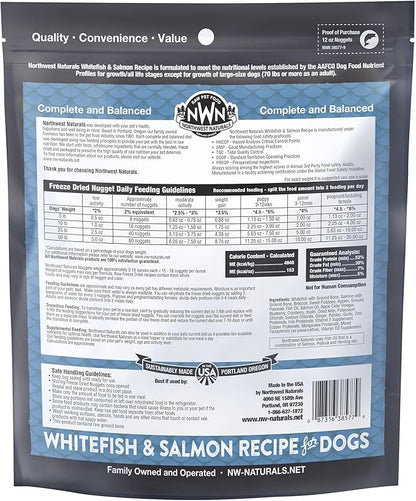 Northwest Naturals Freeze-Dried Whitefish & Salmon Dog Food - Bite-Sized Nuggets - Grain-Free, High-Protein, Raw Diet, Human-Grade Ingredients, All Natural, Omega-3 for Skin & Coat, Made in USA, 12 Oz