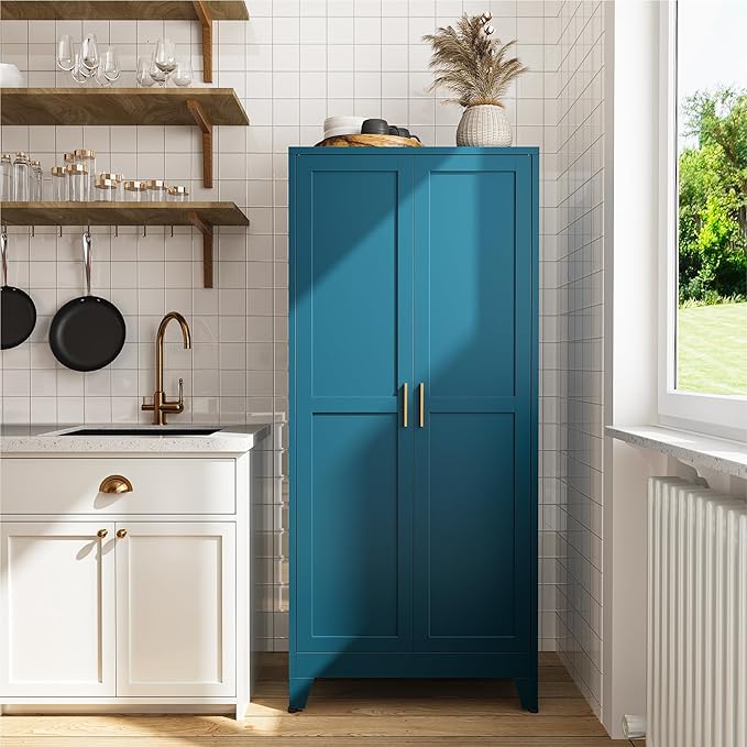 COFaR 61" Pantry Cabinet in Peacock Blue, Farmhouse Storage Cabinet