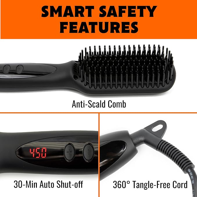 Tame The Wild Pro Beard Straightener for Men - Premium Heated Beard Brush - Anti-Scald Ionic Generator - 12 Temp Settings - LED Display - for Beards Over 2" Long