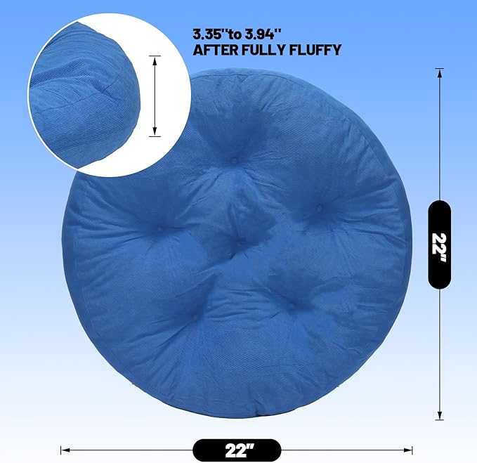 Meditation Floor Pillow Set of 2, Round Large Pillows Seating for Adults, Tufted Corduroy Cushion for Tatami Living Room, 22x22 Inch FP-Dblue-R