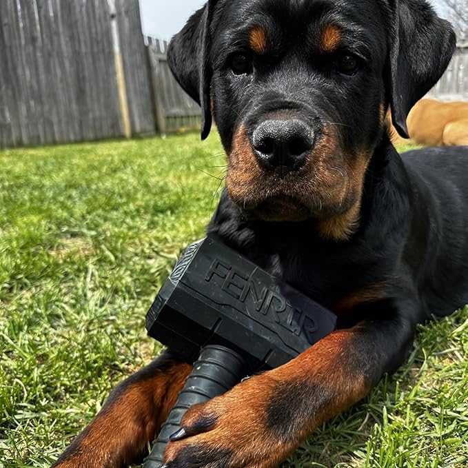 Fenrir Hammer Dog Chew Toy Strong Rubber Stuffable Enrichment Toy for Chewers (Black, Large)