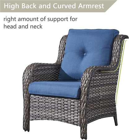 Rilyson Wicker Patio Furniture Set - 7 Piece Rattan Outdoor Sectional Conversation Sets with 1 Sofa,4 Armrest Chairs and 2 Ottomans for Porch Deck Garden(Mixed Grey/Blue)