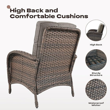 Rilyson Wicker Patio Furniture Set - 5 Piece Balcony Furniture Set with Hidden Ottomans, Rattan Outdoor Patio Chairs with Side Table for Porch Deck Poolside Garden Brown/Grey