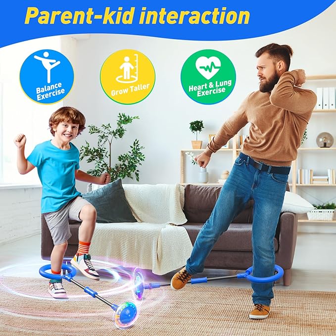 Skip Ball for Kids, Ankle Skip Ball Toy with Counter, Timer and Cal Calculator, Boys Birthday Gifts for Age 6 7 8 9 10+, Rechargeable Colorful Flash Wheel Skip Ball for Boys, Indoor Outdoor Toys