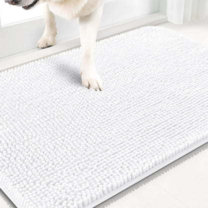 OLANLY Dog Door Mat for Muddy Paws 36x24, Absorbs Moisture and Dirt, Absorbent Non-Slip Washable Doormat, Quick Dry Chenille Mud Mat for Dogs, Entry Indoor Entryway Carpet for Inside Floor, White