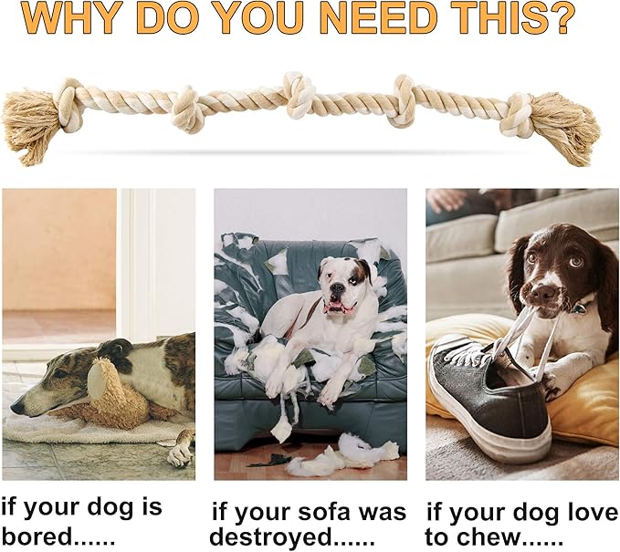 Fida Dog Rope Toys for Large/Medium Aggressive Chewers, Tough Cotton Chew Toy, 3 Feet 5 Knots Indestructible, Tug of War Dog Pull Rope Teeth Cleaning