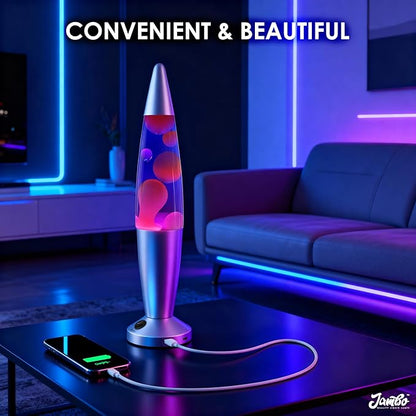 JAMBO Beautiful Liquid Lamp with USB Ports, 16" Motion Light with Blue Liquid Purple Wax, Relaxing Nightlight, Mood Light for Bedroom, Living Room, Office - Adults, Teens, Kids